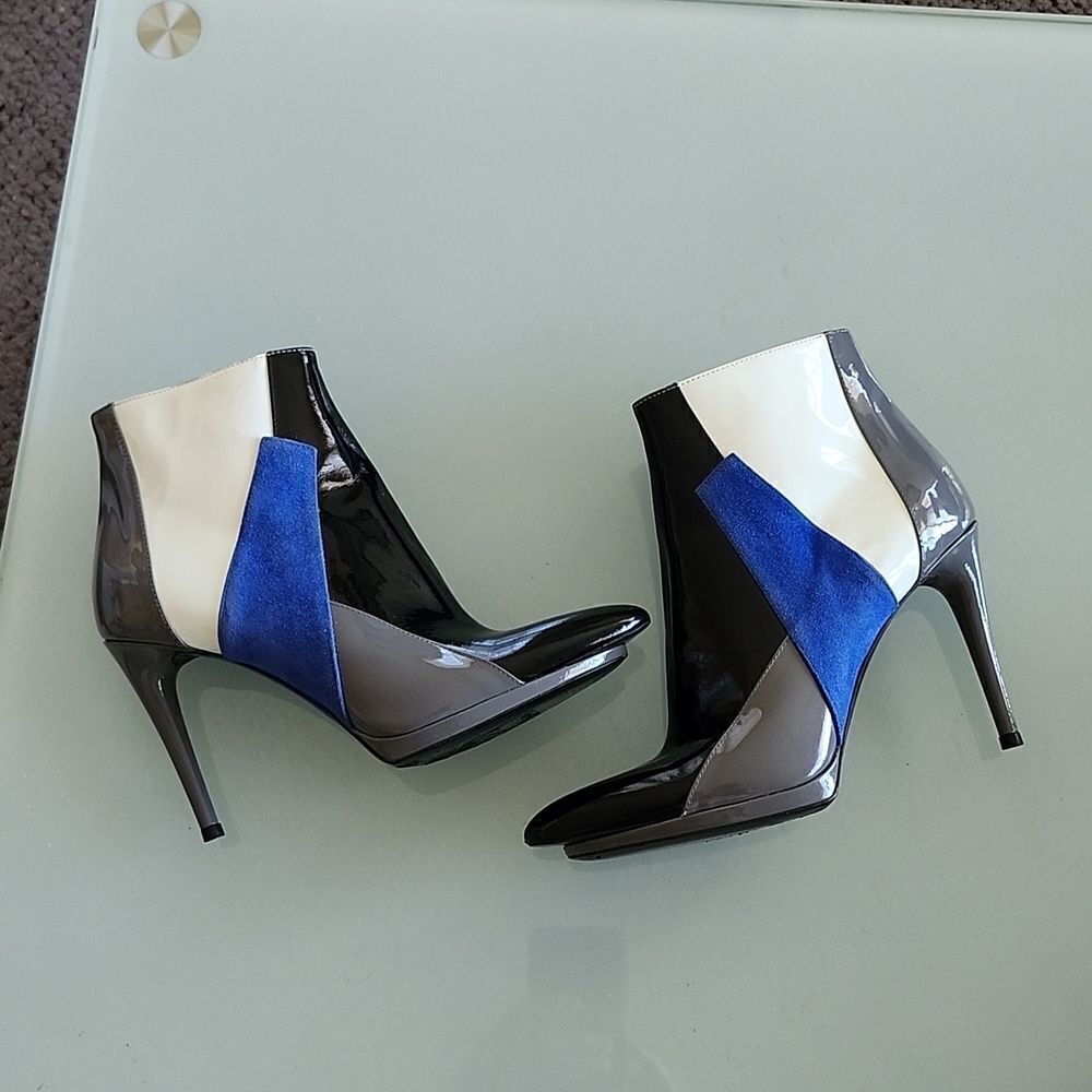 Balenciaga Patent Suede Leather Color Block Mod Futuristic Ankle Boots Size‎ 6